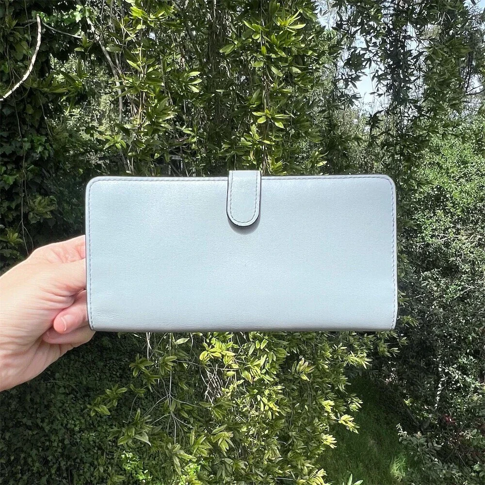 COACH Blue Leather Slim Wallet Credit Card Holder w Silver Hardware AUTHENTIC